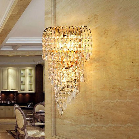 Vivolux | Wicker Crystal Drip Wandlamp Modernistisch 3 Lichten Slaapkamer Sconces Verlichting in Goud