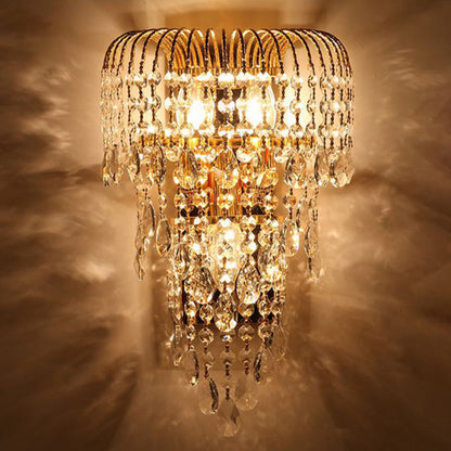 Vivolux | Wicker Crystal Drip Wandlamp Modernistisch 3 Lichten Slaapkamer Sconces Verlichting in Goud