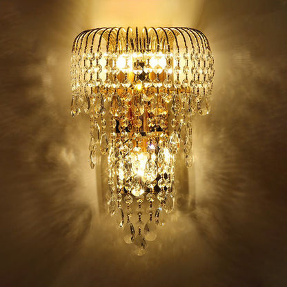 Vivolux | Wicker Crystal Drip Wandlamp Modernistisch 3 Lichten Slaapkamer Sconces Verlichting in Goud