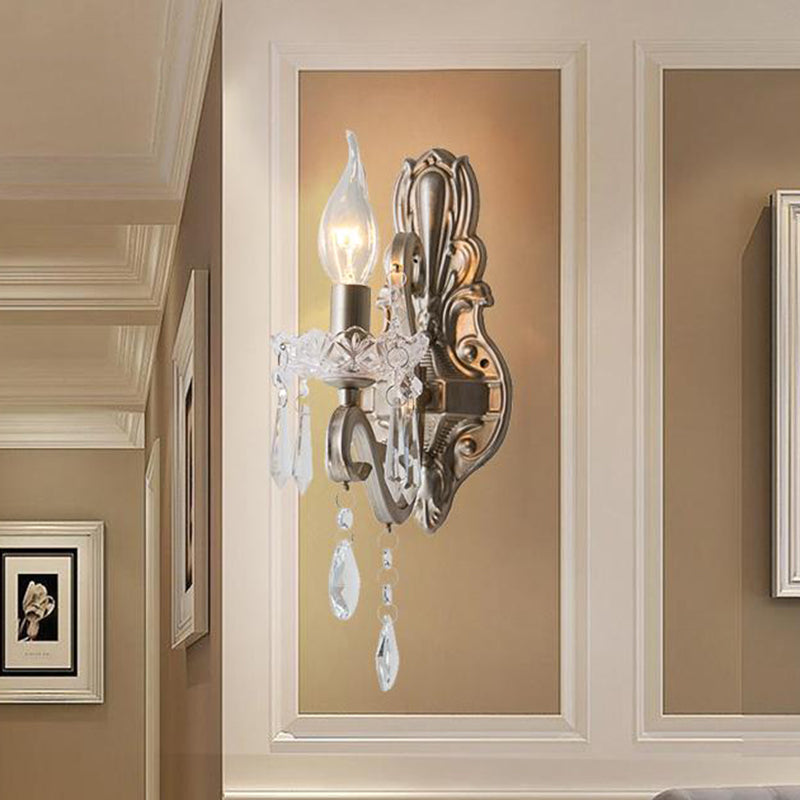 Vivolux | Swirl Arm Wohnzimmer Wandlicht Retro Stil Metall 1/2-Licht Silber Finish Wandleuchte mit Kristall Tropfen