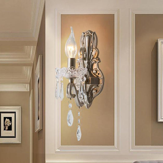 Vivolux | Swirl Arm Wohnzimmer Wandlicht Retro Stil Metall 1/2-Licht Silber Finish Wandleuchte mit Kristall Tropfen