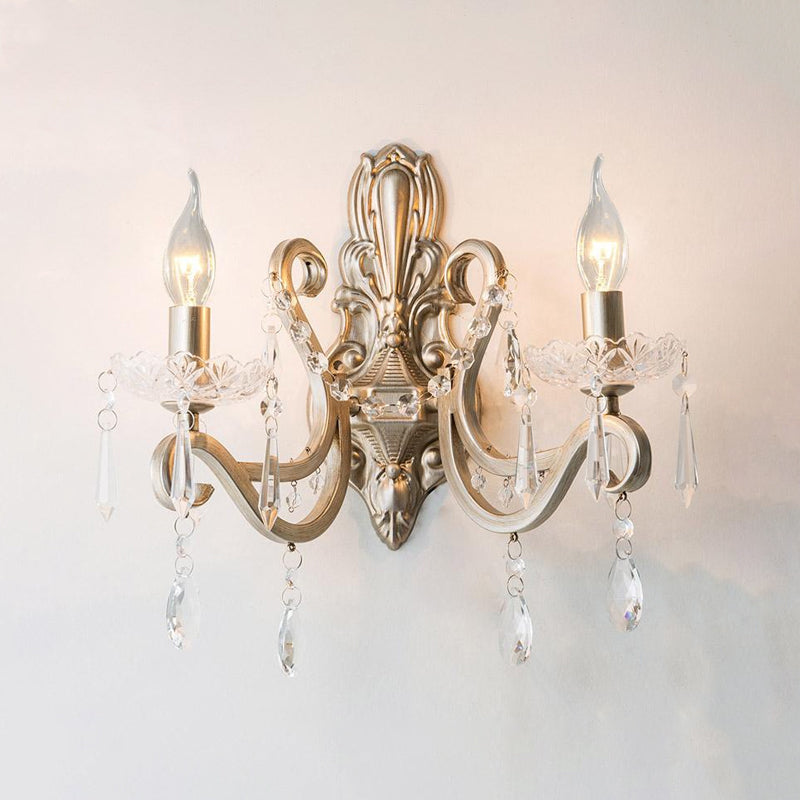 Vivolux | Swirl Arm Wohnzimmer Wandlicht Retro Stil Metall 1/2-Licht Silber Finish Wandleuchte mit Kristall Tropfen