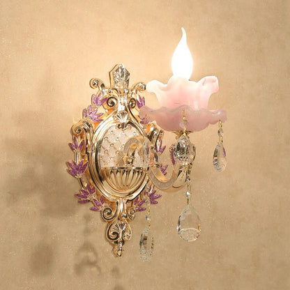 Vivolux | Ruffle Paarse Glazen Wandlamp Platteland 1/2-Licht Woonkamer Muurverlichting met K9 Kristal Druppel