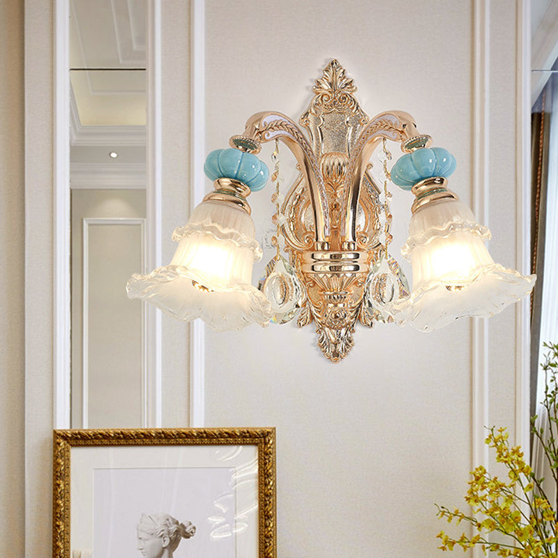 Vivolux | 1/2-Kopf hängende Blumen Wandlicht Retro Gold Opal Mattglas Wandmontiertes Gerät