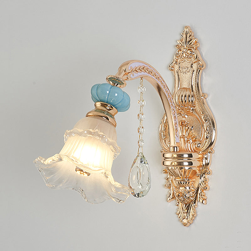 Vivolux | 1/2-Kopf hängende Blumen Wandlicht Retro Gold Opal Mattglas Wandmontiertes Gerät