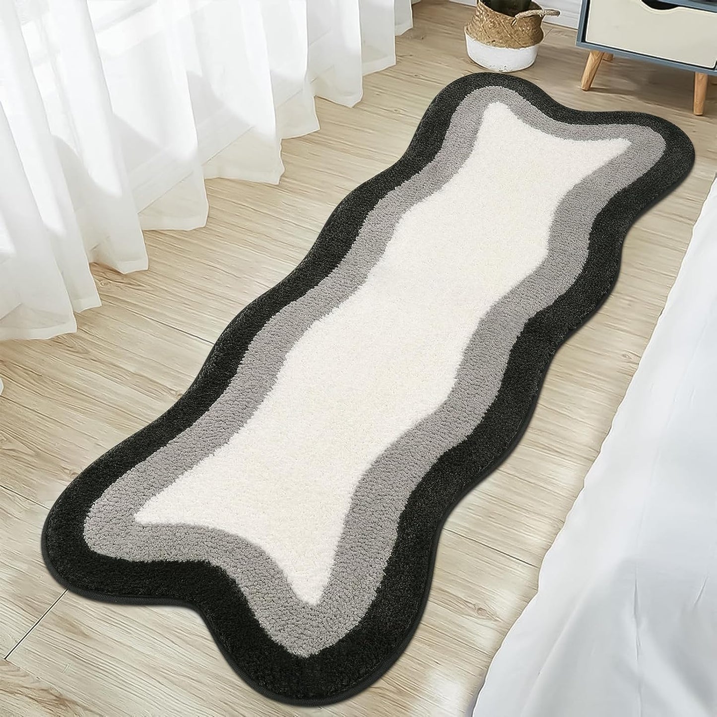 Vivolux | Schwarz Verlauf Badmatten, Teppich für Badezimmer, Süßer rutschfester unregelmäßiger Teppich für Duschraum