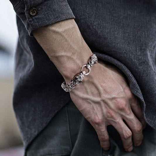 Vivolux | Viking Edelstahl Doppelwolfkopf Fenrir Armband