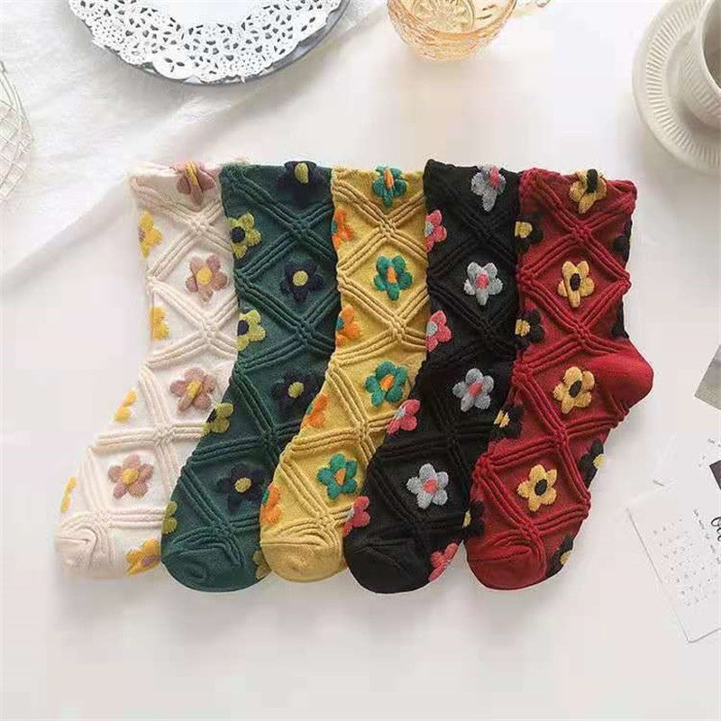 5 Paar Vintage Blumen Stickerei Socken