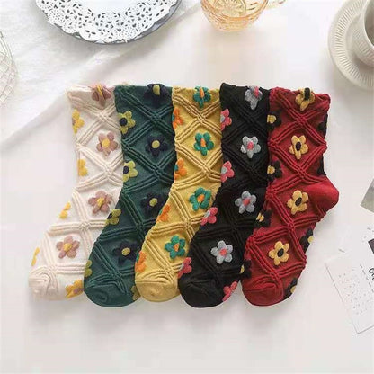 5 Paar Vintage Blumen Stickerei Socken