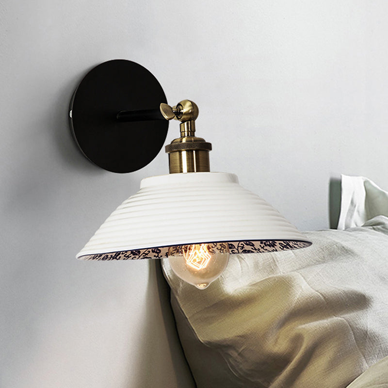 Vivolux | 1 Licht Wandmontage Verlichting Vintage Restaurant Wandlamp Armatuur met Golf/Scalloped Kom/Keramische Shade in Wit