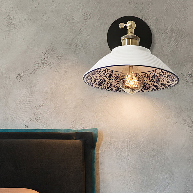 Vivolux | 1 Licht Wandmontage Verlichting Vintage Restaurant Wandlamp Armatuur met Golf/Scalloped Kom/Keramische Shade in Wit
