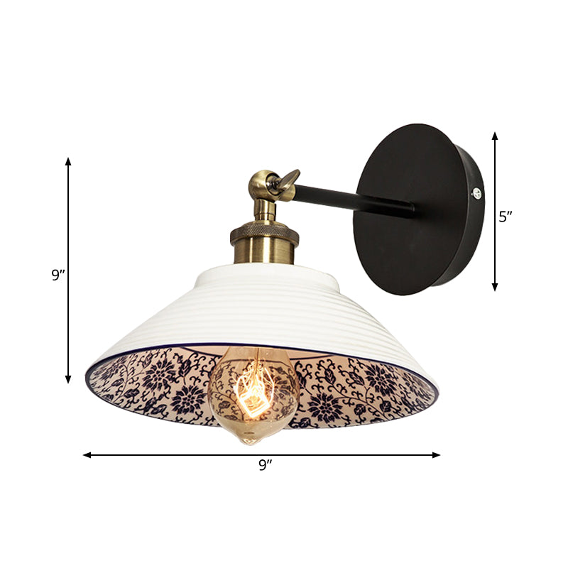 Vivolux | 1 Licht Wandmontage Verlichting Vintage Restaurant Wandlamp Armatuur met Golf/Scalloped Kom/Keramische Shade in Wit
