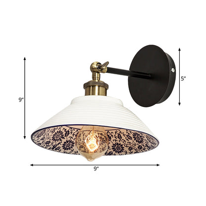 Vivolux | 1 Licht Wandmontage Verlichting Vintage Restaurant Wandlamp Armatuur met Golf/Scalloped Kom/Keramische Shade in Wit