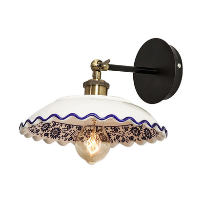 Vivolux | 1 Licht Wandmontage Verlichting Vintage Restaurant Wandlamp Armatuur met Golf/Scalloped Kom/Keramische Shade in Wit