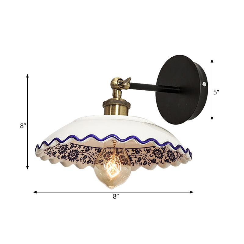 Vivolux | 1 Licht Wandmontage Verlichting Vintage Restaurant Wandlamp Armatuur met Golf/Scalloped Kom/Keramische Shade in Wit