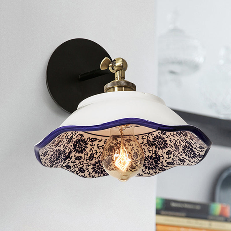 Vivolux | 1 Licht Wandmontage Verlichting Vintage Restaurant Wandlamp Armatuur met Golf/Scalloped Kom/Keramische Shade in Wit