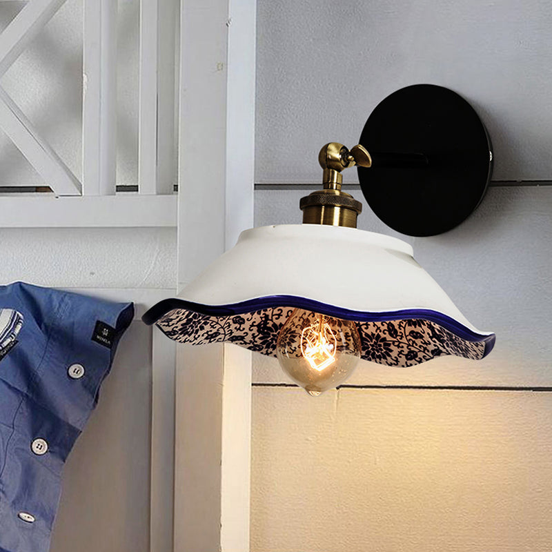 Vivolux | 1 Licht Wandmontage Verlichting Vintage Restaurant Wandlamp Armatuur met Golf/Scalloped Kom/Keramische Shade in Wit