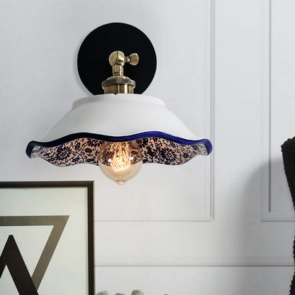 Vivolux | 1 Licht Wandmontage Verlichting Vintage Restaurant Wandlamp Armatuur met Golf/Scalloped Kom/Keramische Shade in Wit