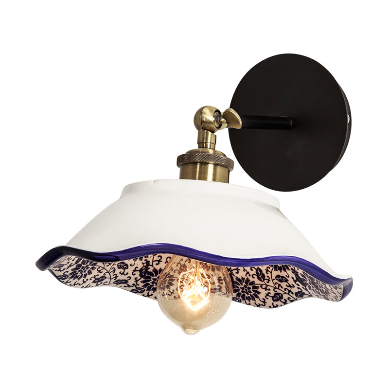 Vivolux | 1 Licht Wandmontage Verlichting Vintage Restaurant Wandlamp Armatuur met Golf/Scalloped Kom/Keramische Shade in Wit