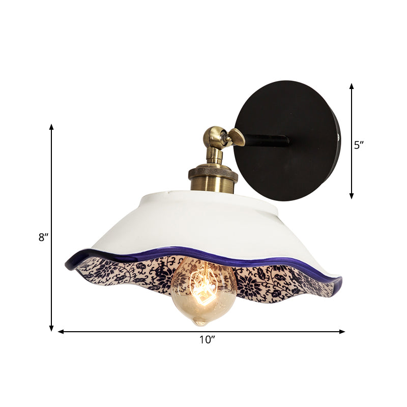 Vivolux | 1 Licht Wandmontage Verlichting Vintage Restaurant Wandlamp Armatuur met Golf/Scalloped Kom/Keramische Shade in Wit