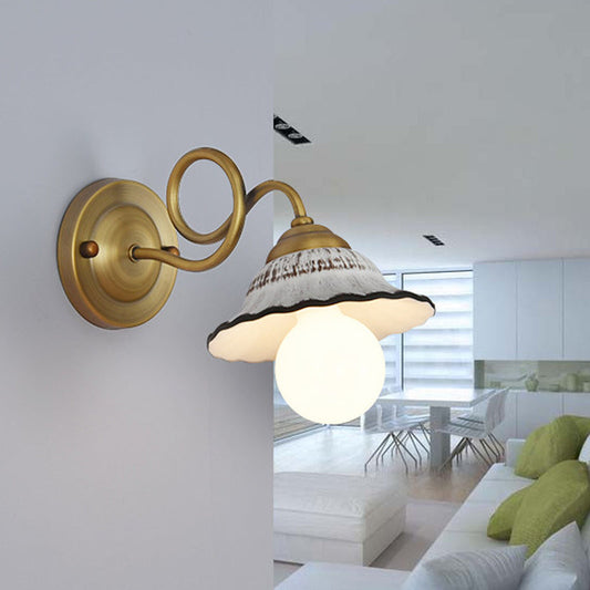 Vivolux | Antiqued Scalloped Saucer Wandlamp Ideen 1 Kopf Keramik Wandmontage Lampenarmatur mit gedrehtem Messingarm