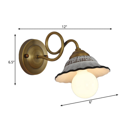 Vivolux | Antiqued Scalloped Saucer Wandlamp Ideen 1 Kopf Keramik Wandmontage Lampenarmatur mit gedrehtem Messingarm