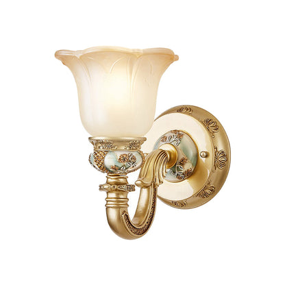 Vivolux | Blumen Innen Wandmontage Beleuchtung Vintage Weißes Glas 1 Licht Gold Wandlampe Leuchte