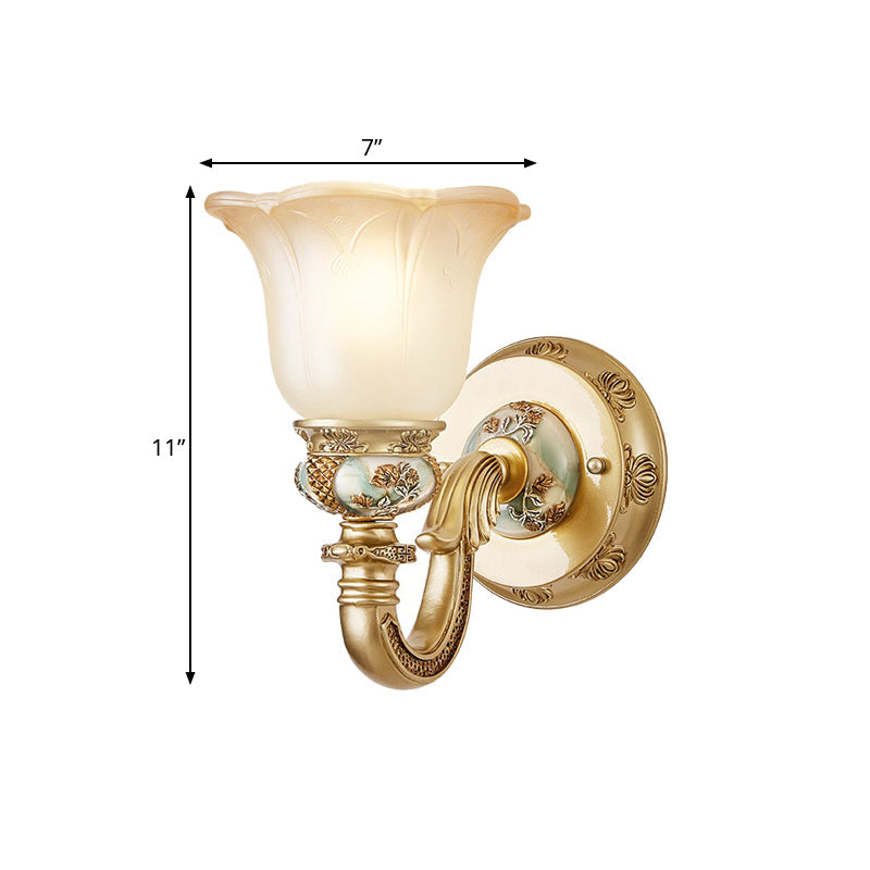 Vivolux | Blumen Innen Wandmontage Beleuchtung Vintage Weißes Glas 1 Licht Gold Wandlampe Leuchte