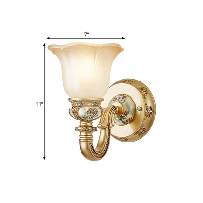 Vivolux | Blumen Innen Wandmontage Beleuchtung Vintage Weißes Glas 1 Licht Gold Wandlampe Leuchte