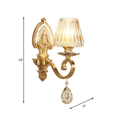 Vivolux | 1-Bulb Wandmontageverlichting Landelijke Stijl Kegel Facet Kristal Wandlamp Fixture in Goud met Draaivind Arm