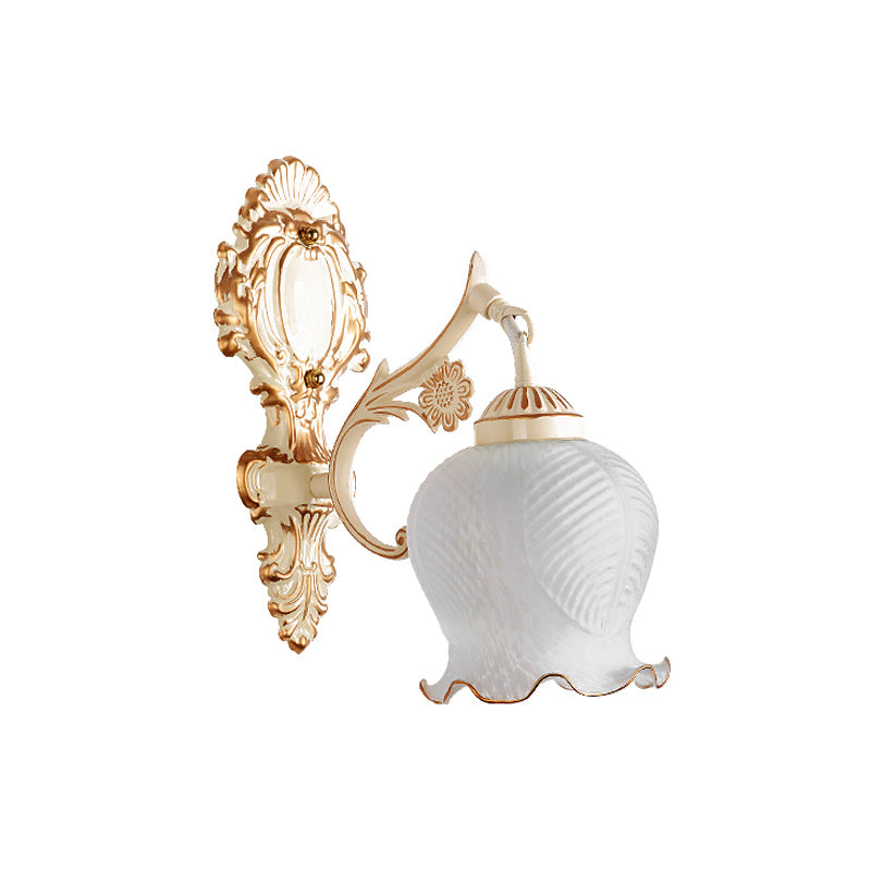 Vivolux | 1/2-Bulb Flower Wandlamp Fixture Traditionele Witte Glazen Wandlamp Verlichting voor Woonkamer