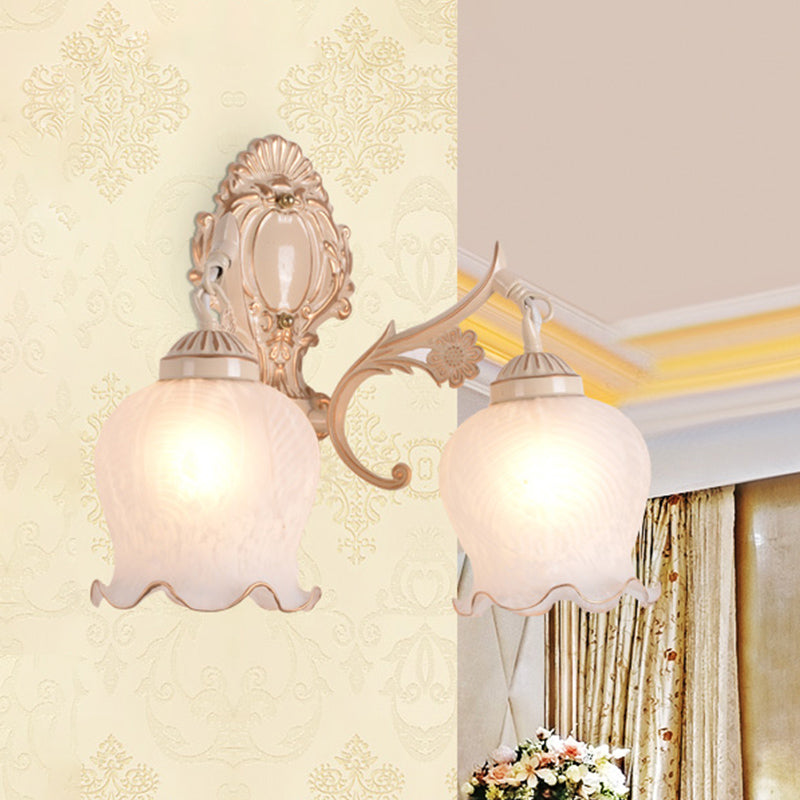 Vivolux | 1/2-Bulb Flower Wandlamp Fixture Traditionele Witte Glazen Wandlamp Verlichting voor Woonkamer