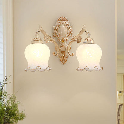 Vivolux | 1/2-Bulb Flower Wandlamp Fixture Traditionele Witte Glazen Wandlamp Verlichting voor Woonkamer