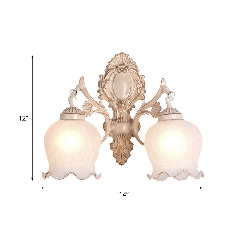 Vivolux | 1/2-Bulb Flower Wandlamp Fixture Traditionele Witte Glazen Wandlamp Verlichting voor Woonkamer