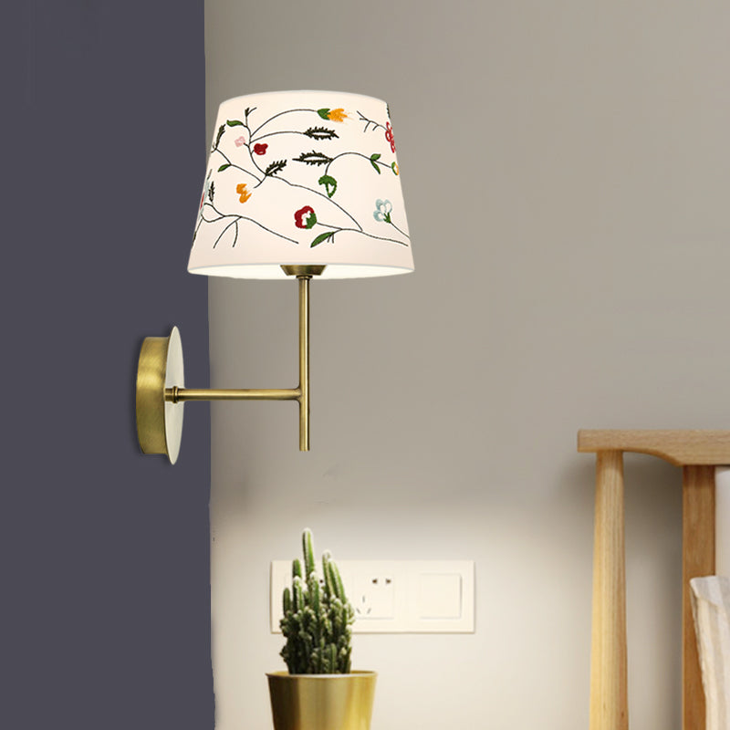Vivolux | Drum Nachtkopfwandlampe Modern Nordic Stickerei Stoff 1-Kopf Gold Wandbeleuchtungsideen