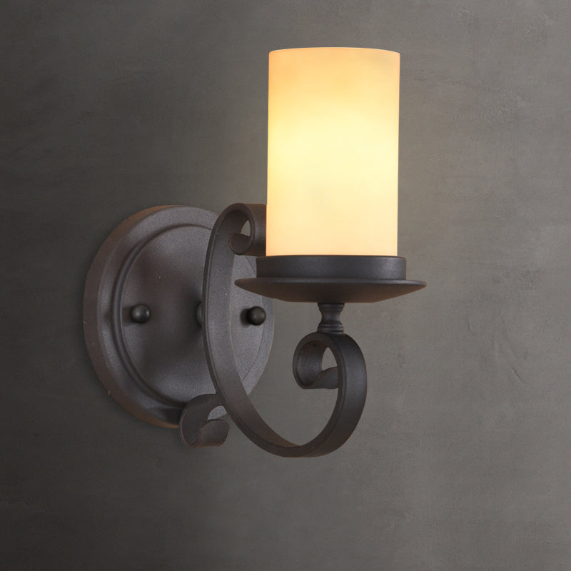 Vivolux | Column Woonkamer Wandlamp Platteland Gefrostigd Glas 1 Licht Zwarte Wandlamp met Rolarm