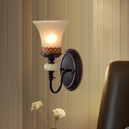 Vivolux | Schwarze Glocken-Up-Wandanbauleuchte Vintage Tan Glass 1 Glühbirne Wohnzimmer Wandleuchtenarmatur