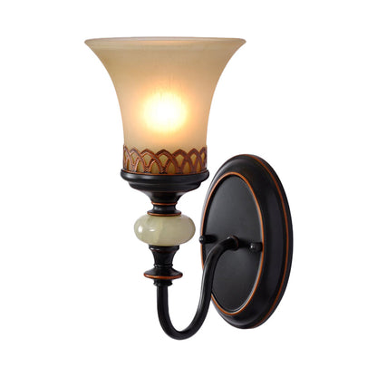 Vivolux | Schwarze Glocken-Up-Wandanbauleuchte Vintage Tan Glass 1 Glühbirne Wohnzimmer Wandleuchtenarmatur