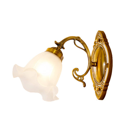 Vivolux | 1 Licht Opal Glas Wandverlichting Idee Traditionele Messing/Bronzen Afwerking Bloem Binnen Wandlamp