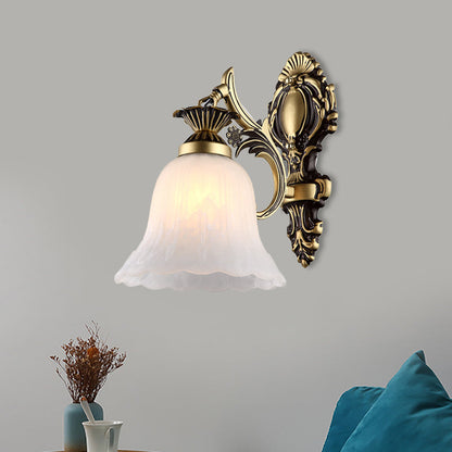 Vivolux | Crème Glazen Bloemvormige Wandlamp Vintage 1/2 Koppen Binnen Wandverlichting in Brons