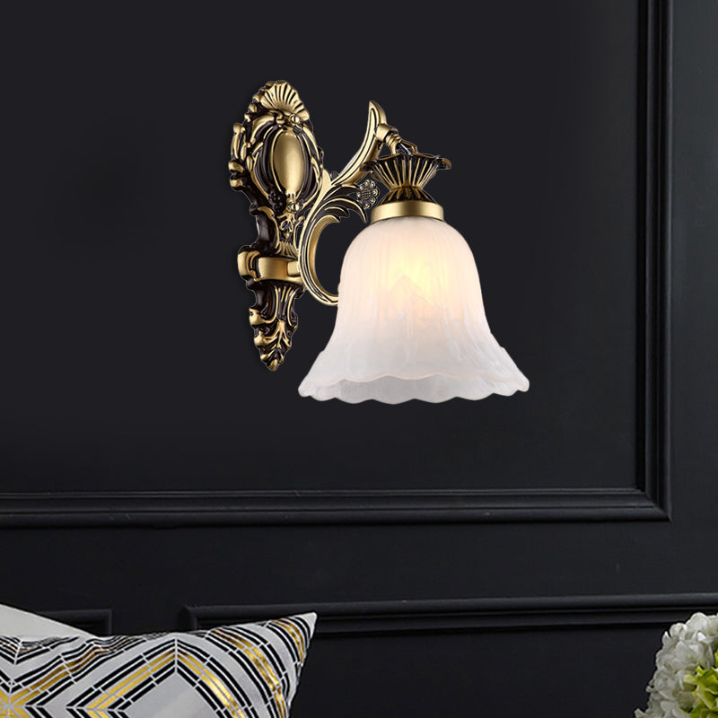 Vivolux | Crème Glazen Bloemvormige Wandlamp Vintage 1/2 Koppen Binnen Wandverlichting in Brons