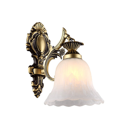 Vivolux | Crème Glazen Bloemvormige Wandlamp Vintage 1/2 Koppen Binnen Wandverlichting in Brons