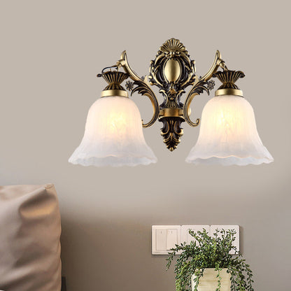 Vivolux | Crème Glazen Bloemvormige Wandlamp Vintage 1/2 Koppen Binnen Wandverlichting in Brons