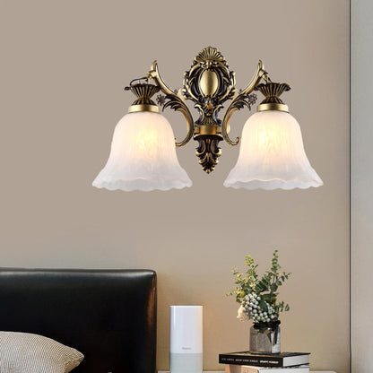 Vivolux | Crème Glazen Bloemvormige Wandlamp Vintage 1/2 Koppen Binnen Wandverlichting in Brons