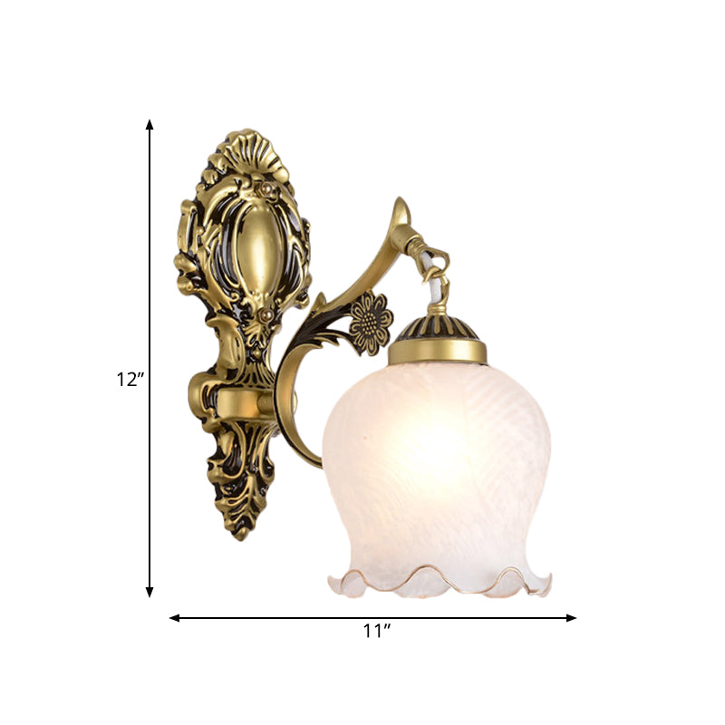 Vivolux | Antiqued Flower Wandmontage Verlichting 1/2-Kop Opal Glas Wandlamp Fixture in Brons voor Slaapkamer