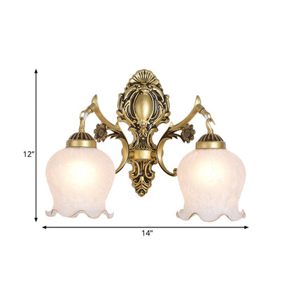 Vivolux | Antiqued Flower Wandmontage Verlichting 1/2-Kop Opal Glas Wandlamp Fixture in Brons voor Slaapkamer