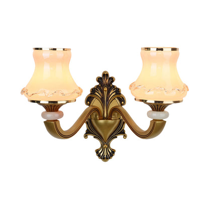 Vivolux | Frosted Glass Urne-förmige Wandlampe Vintage-Stil 1/2-Birne Wohnzimmer Wandmontage Beleuchtung in Messing