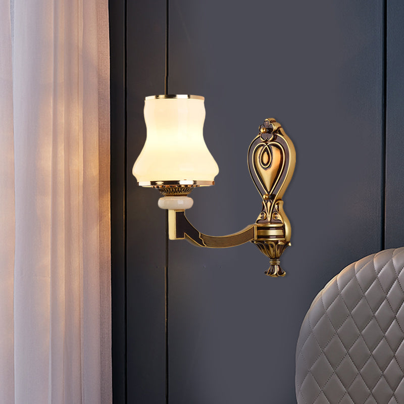 Vivolux | Frosted Glass Urne-förmige Wandlampe Vintage-Stil 1/2-Birne Wohnzimmer Wandmontage Beleuchtung in Messing