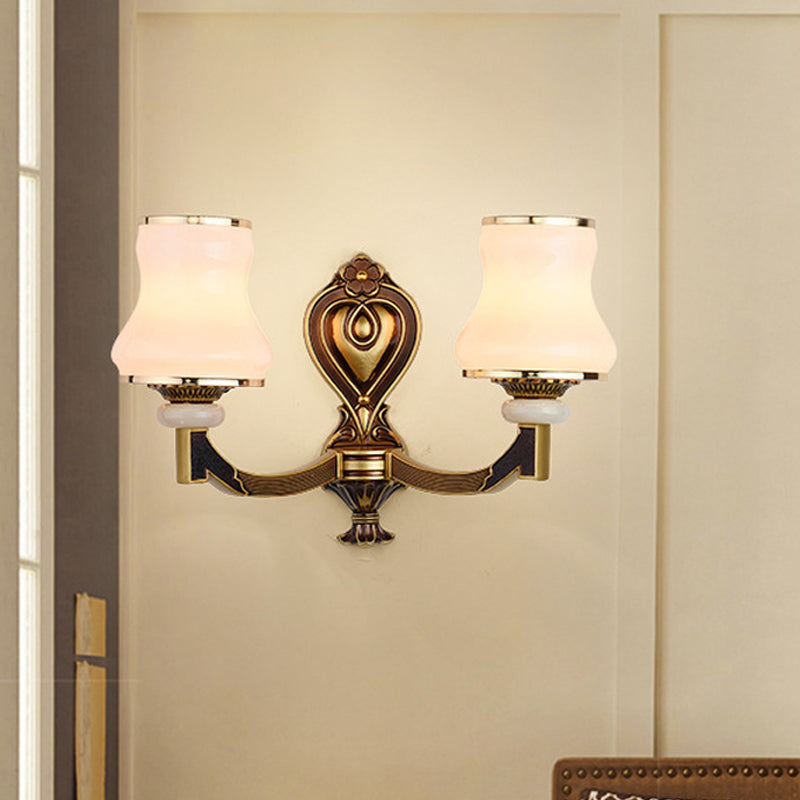 Vivolux | Frosted Glass Urne-förmige Wandlampe Vintage-Stil 1/2-Birne Wohnzimmer Wandmontage Beleuchtung in Messing