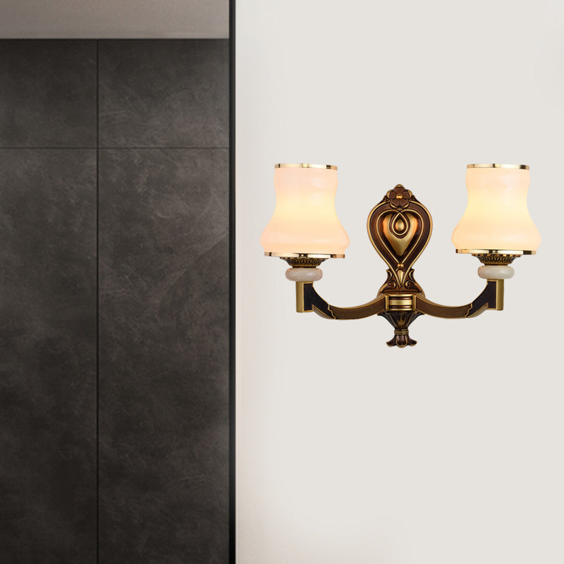 Vivolux | Frosted Glass Urne-förmige Wandlampe Vintage-Stil 1/2-Birne Wohnzimmer Wandmontage Beleuchtung in Messing